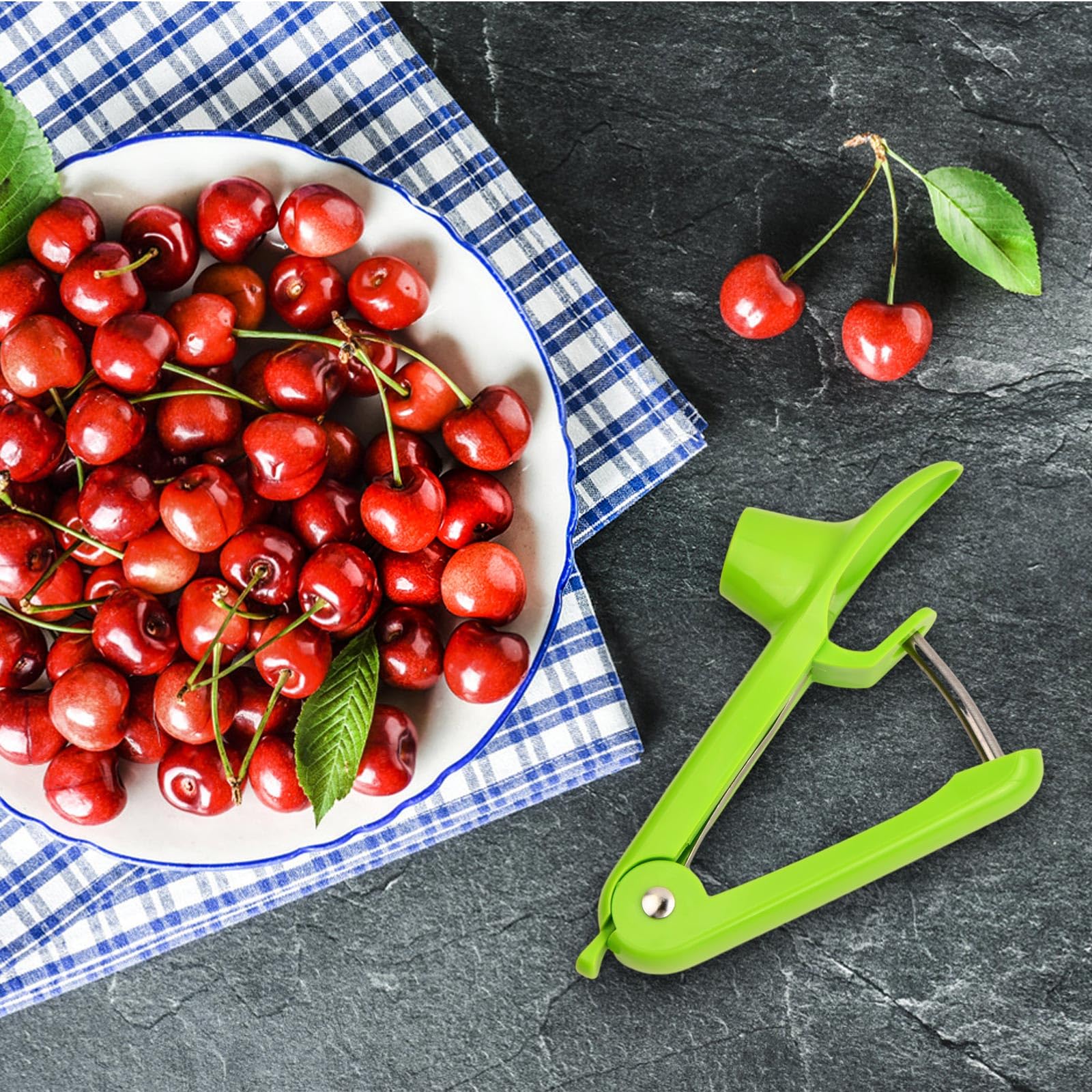 Deshuesador de Cerezas, Herramienta para Quitar Hoyos de Cereza, Cerezo Removedor, Deshuesador de Aceitunas, Herramienta para Picar Cerezas, para Uso con Una Sola Mano (Verde)