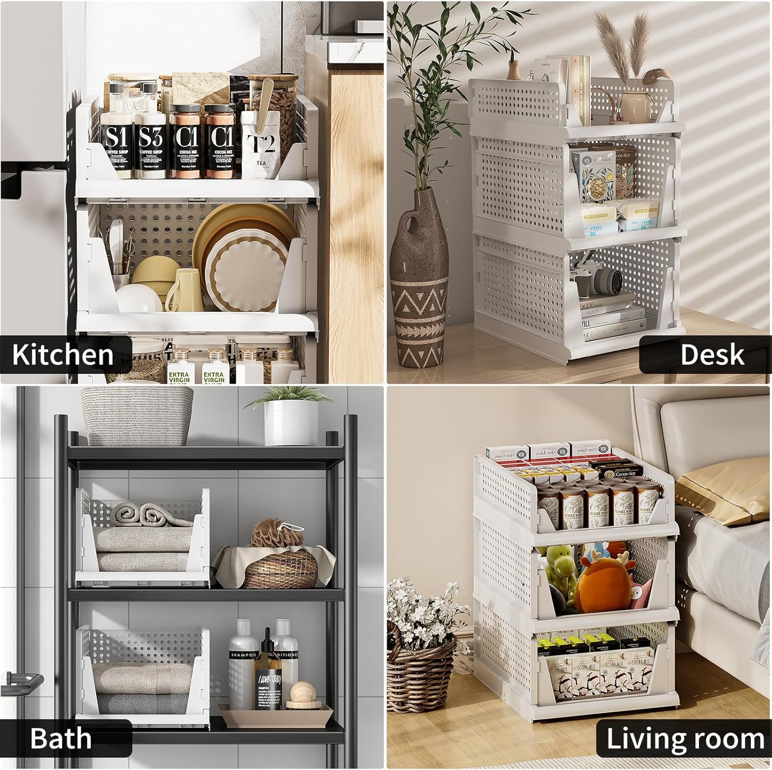 Zikenis 5 Pièces Organisateur Armoire Vetement, Empilable et Pliable Organisateur Tiroir, Plastique Rangement Tiroir Vetement, Organiseurs de Tiroir pour Chambre, Cuisine, Bureau, Salle de Bains