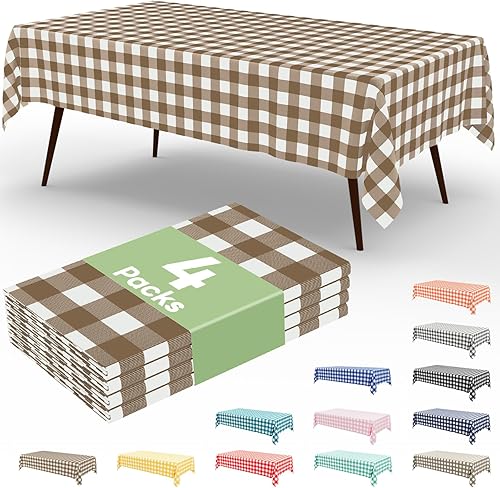 Miniatura 83 de misaya Paquete de 4 manteles desechables de búfalo, mantel de plástico impermeable de 54 x 108 pulgadas, manteles rectangulares a cuadros azules y