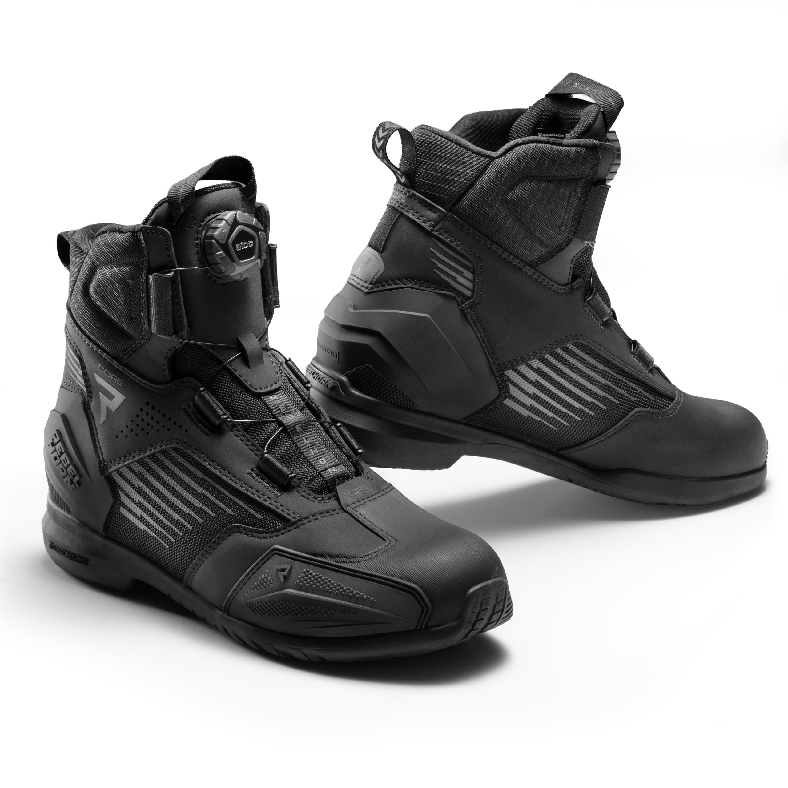REBELHORN Core Motorradstiefel Damen und Herren | PU Leder | ATOP Schnell-Schnürsystem | Knöchelprotektoren | Verstärkte Zehen | Mesh Belüftungspaneele | Größen bis 48