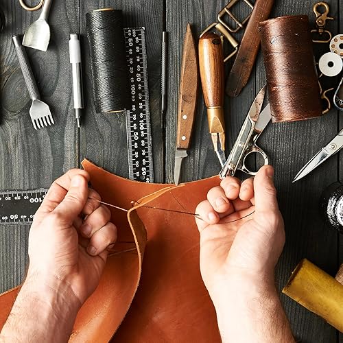 Miniatura 6 de HARFINGTON Kit de costura de reparación de tapicería, 29 piezas, kit básico de costura de cuero, kit de herramientas de artesanía de cuero, agujas