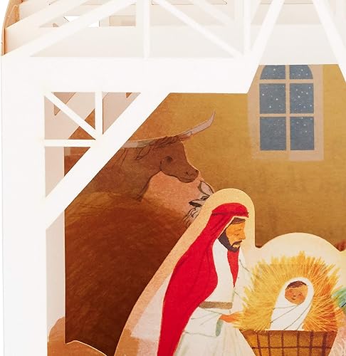 Miniatura 4 de Hallmark Paper Wonder Displayable Religious Pop Up Christmas Card (Nativity Scene) Belén ilustrado, 1 desplegable con sobre,4 tarjetas emergentes
