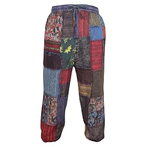 Ezhippie Womens Trousers Elasticated Legs Patchwork Hippie Pants