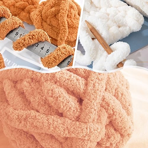 Vista 116 de HOMBYS Paquete de 8 hilos gruesos surtidos para tejer a ganchillo, hilo súper voluminoso, grande, suave y esponjoso, hilo de felpilla grueso para 4