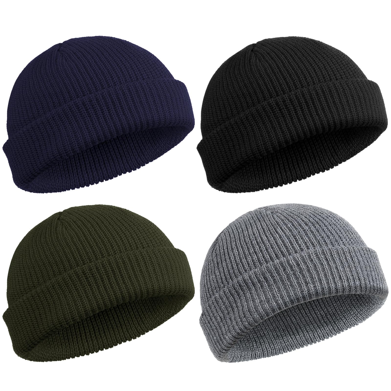 4 Pieces Trawler Beanie Watch Hat Roll up Edge Skullcap Fisherman Beanie Unisex