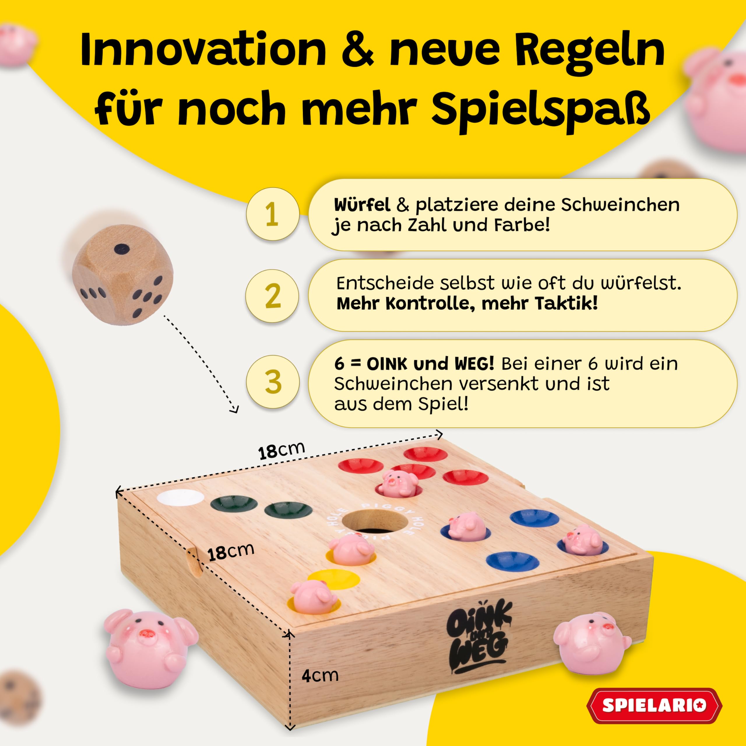 OINK und Weg | Schweinchen Spiel Holz | Das lustige Familienspiel für zwischendurch | Big Hole Schweinchenspiel | Mehr Spannung durch taktisches Würfeln | Schweine Spiel als Geschenk | Board Games