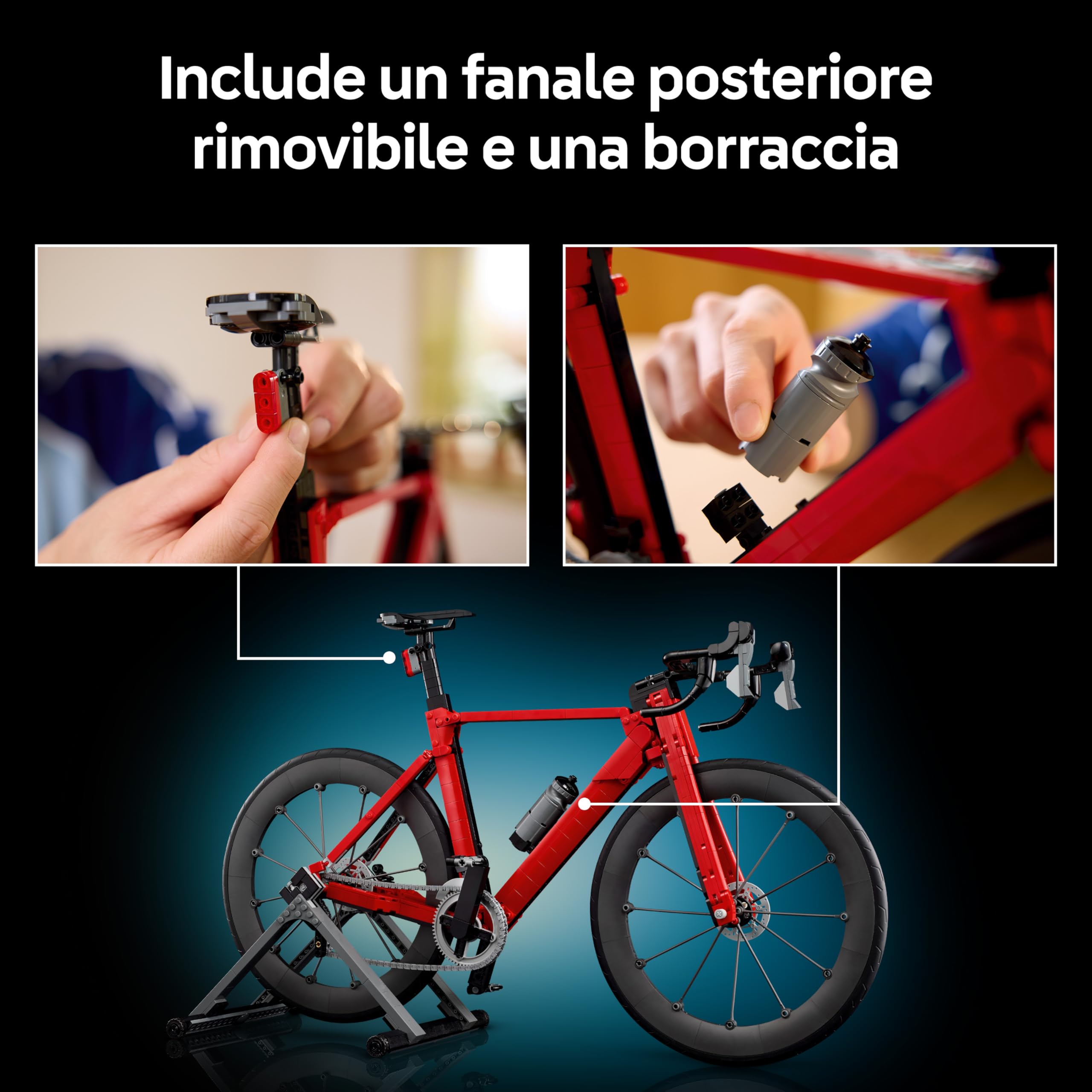 LEGO Icons Bici da Corsa - Kit Modellismo Fai da Te per Adulti - con Pneumatici in Gomma, Deragliatore e Supporto - Decorazione da Scrivania - Idea Regalo Sportiva per Appassionati di Ciclismo - 11380