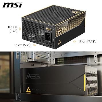 MSI MEG Ai1600T PCIE5, Fully Modular Gaming 1600W Power Supply, 80+ Titanium, Dual 12V-2x6 Cables, Server-Grade Capacitor, ATX 3.1 & PCIe 5.1 Ready, Low-Noise, Braided,