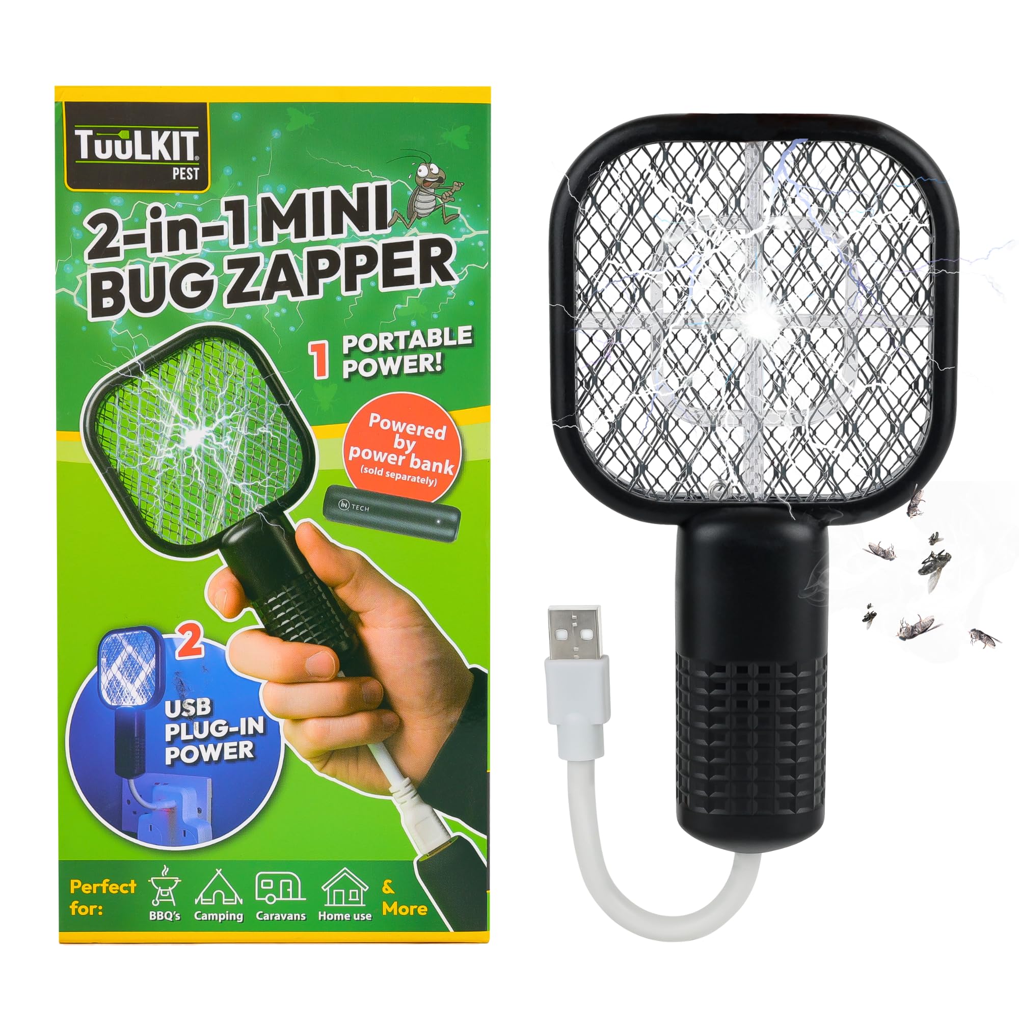 2-in-1 Mini Bug Zapper and Fly Swatter – Portable Electric Insect Killer for Indoor and Outdoor Camping