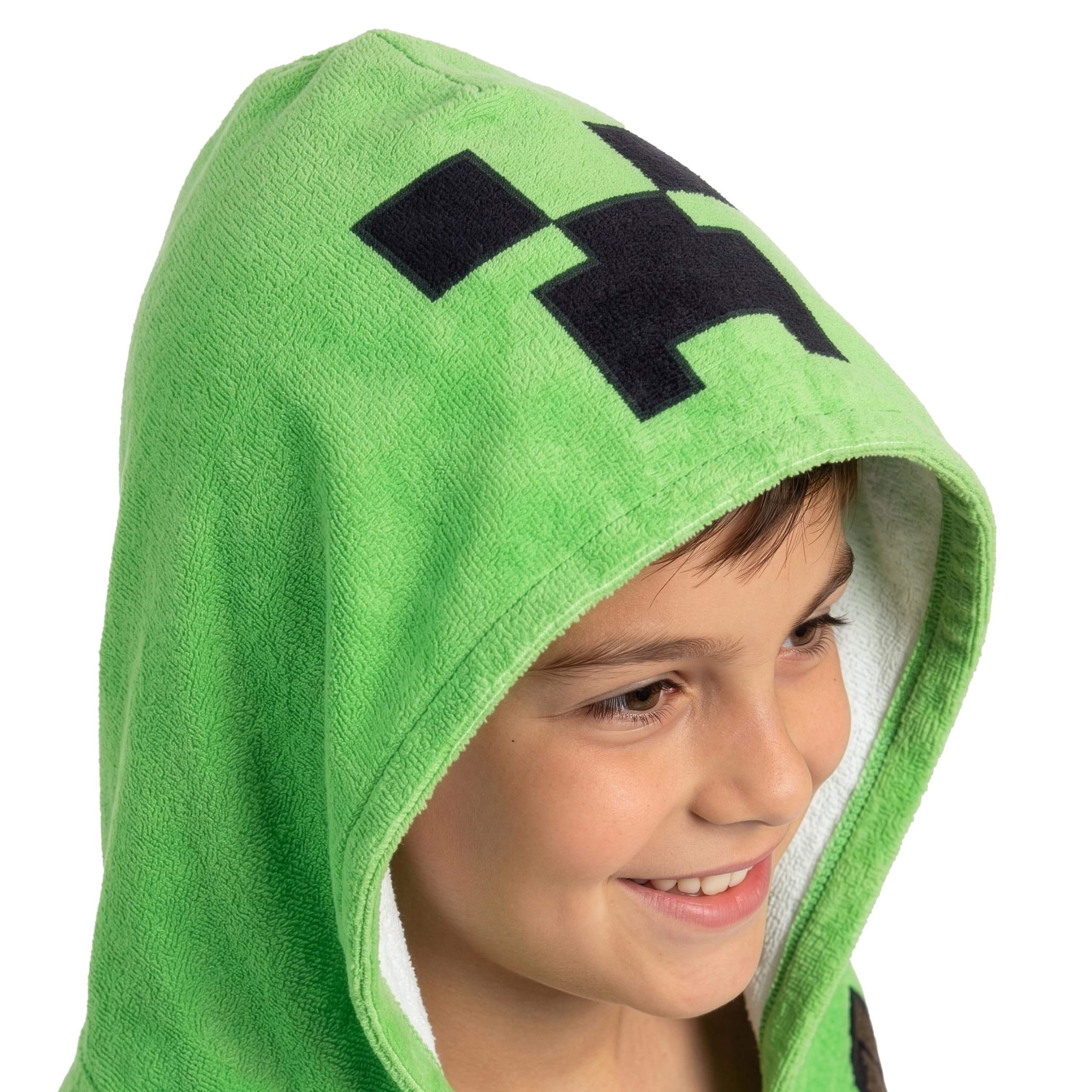 Minecraft Asciugamano Bambini Mare, Accappatoio Poncho con Cappuccio Creeper, Telo Mare Cotone bambini per piscina o spiaggia, taglia unica