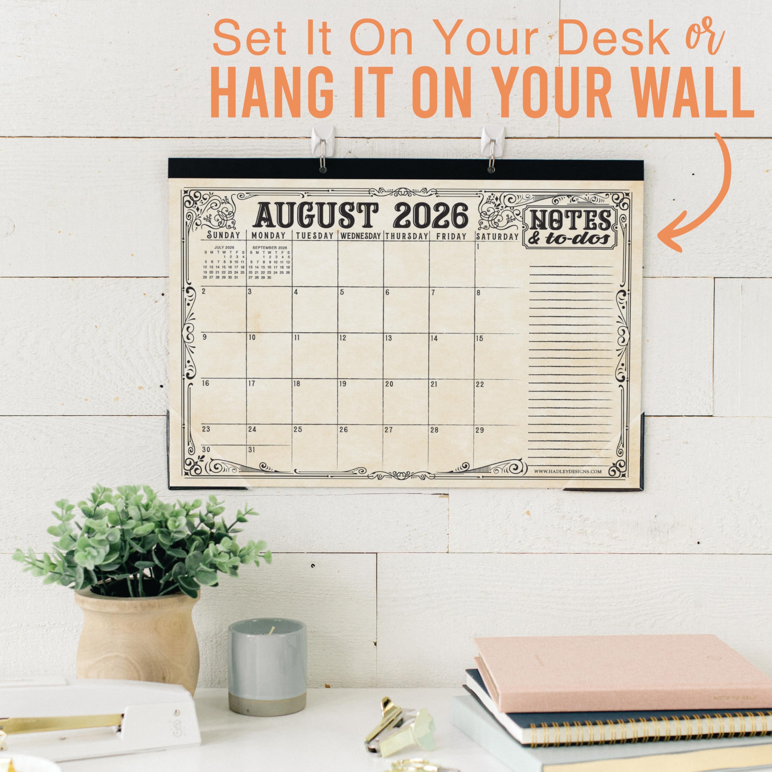 Hadley Designs Großer Tischkalender 2026–2027 – Monatlicher Lehrer-Schreibtischkalender 2026–2027, Tischkalender 2026, 18 Monate 2026, Schreibtischkalender, niedlicher Vintage-Klassenzimmer-Dekor
