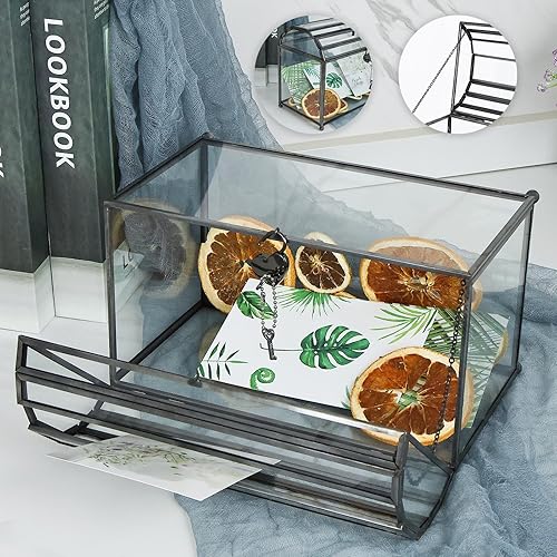 Miniatura 7 de HighFree Caja grande de cristal para tarjetas de boda de 12.2 pulgadas con ranura y cerradura, terrario geométrico de cobre hecho a mano, caja