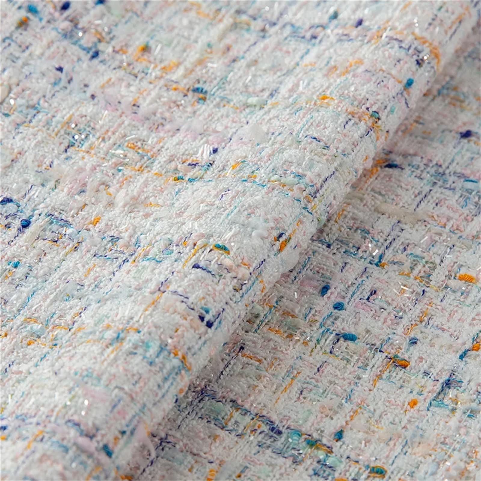 Tradycyjna tkanina tweedowa, Tweed Sewing Fabric Polyester White And Blue 1 Meter By 148cm