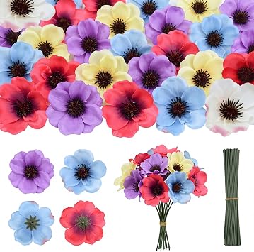 GATTLELIC 150Pcs Artificial Poppy Flowers, 5 Colors Mixed, Faux Poppies for Memorial Veterans Day Remembrance Sunday Bouquet Corsages Home Kitchen Decor