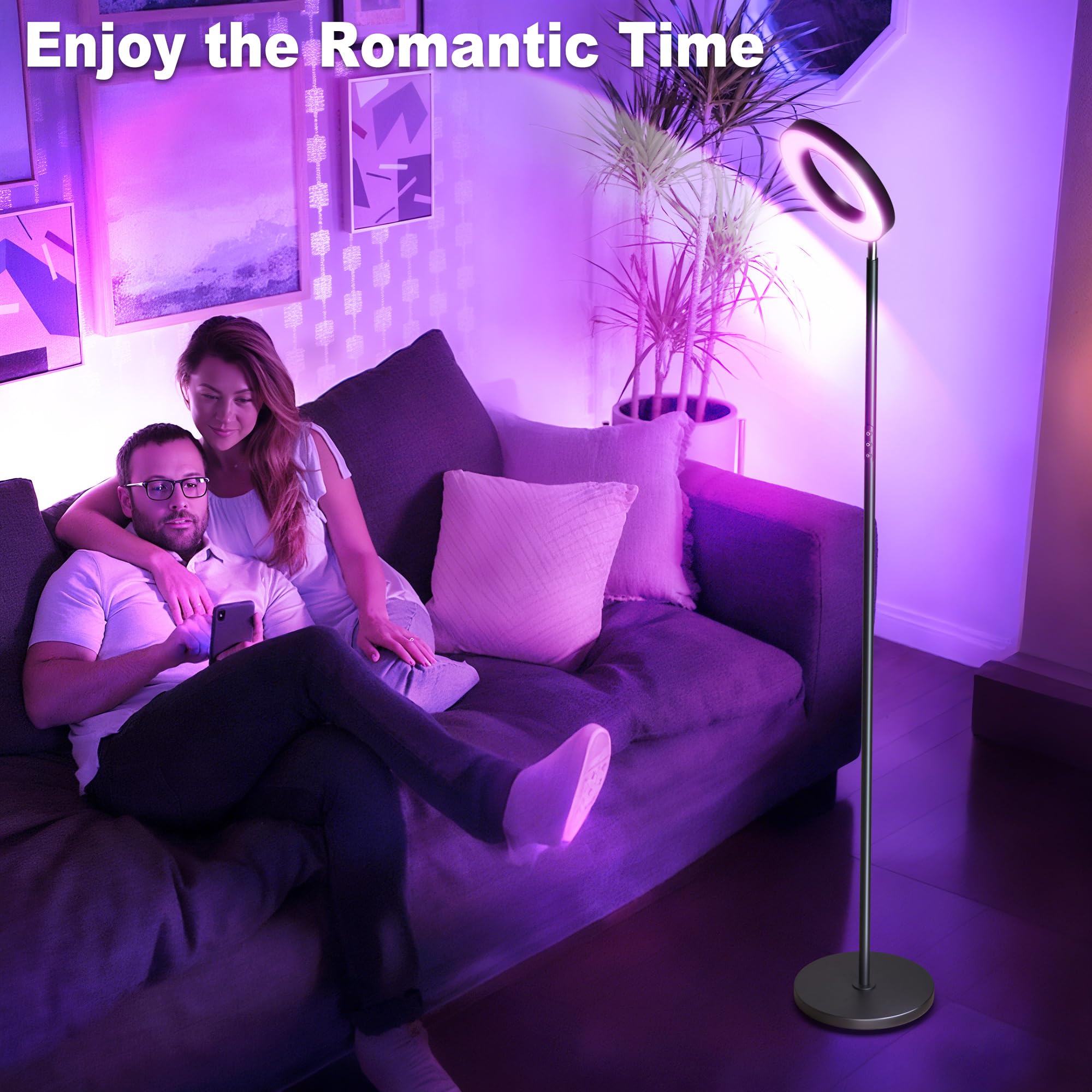 Lampa podłogowa RGB LED, 42 W możliwość ściemniania i zmiany kolorów 2700K-6500K, pilot zdalnego sterowania, sterowanie dotykowe i timer, wysoka lampa podłogowa do salonu, sypialni, biura