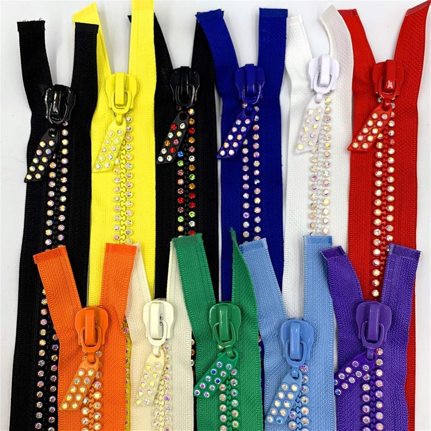 Generico Cremalleras de cristal checo de doble hilo, cremallera industrial para coser con brillantes, base para ropa y costura