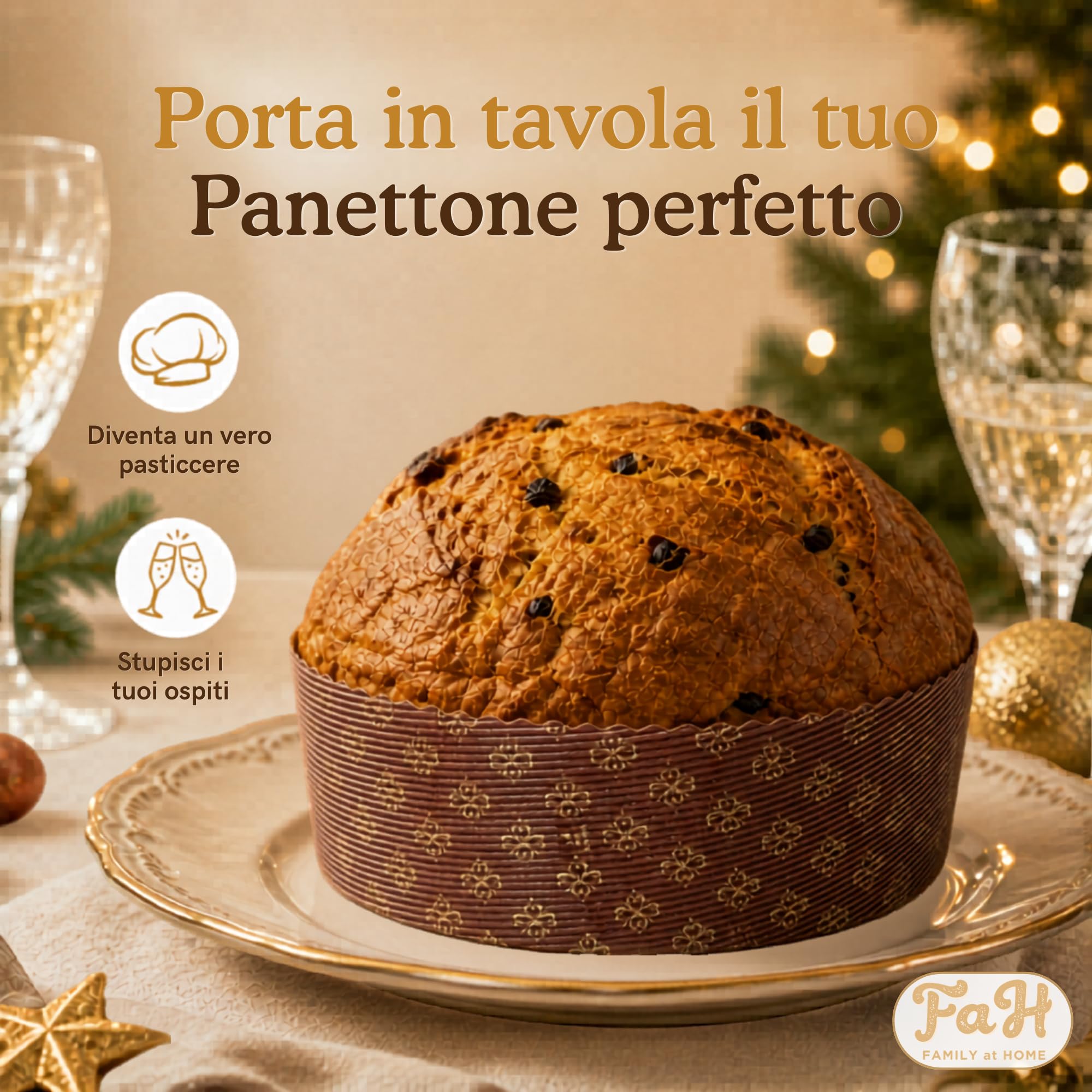 FAH - Stampo Panettone Basso 500 gr Qualità Premium (20 pz) - Pirottini Panettone Professionale di Carta Ondulata di Pura Cellulosa in Microonda Progettato per Panettoni, Resistente al Calore 220°C