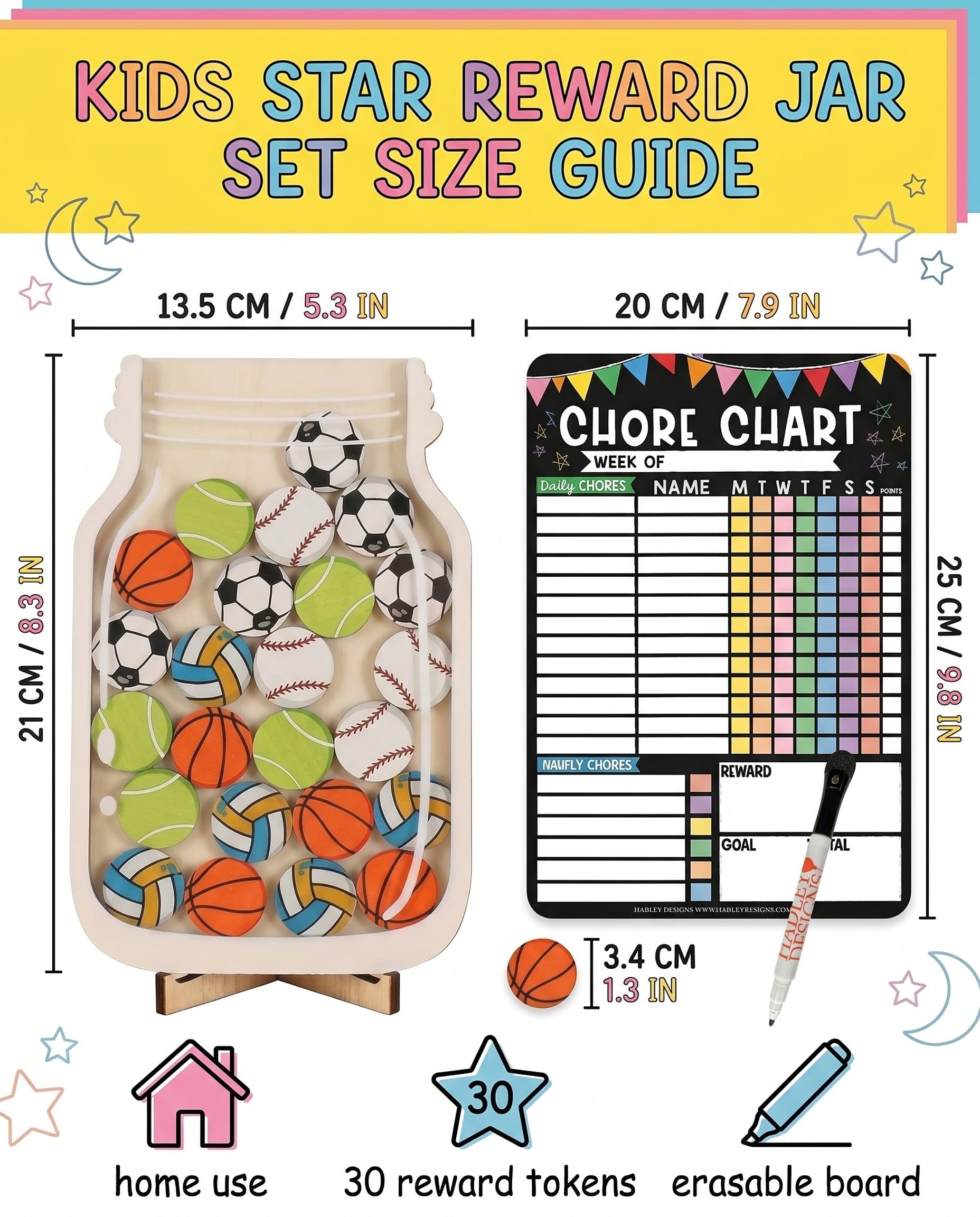 Tabella delle Ricompense per Bambini con 30 Stelle e Lavagna Magnetica per Bambini Sistema di Ricompensa per Casa, Scuola e Aula (Palline Colorate)