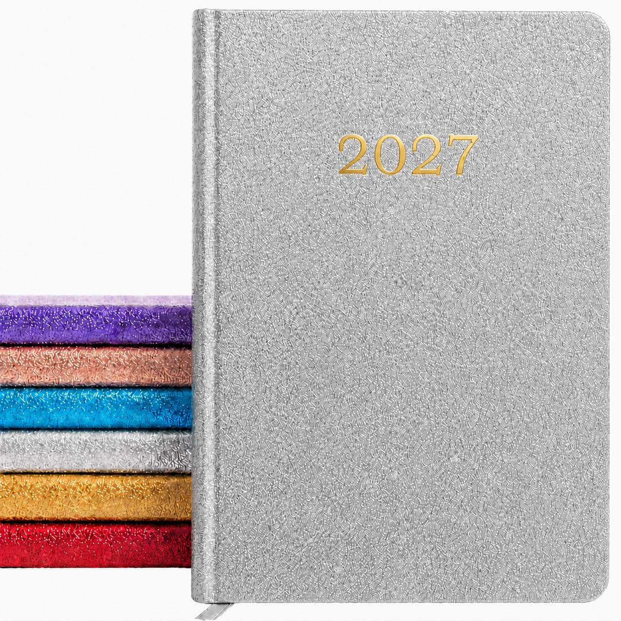 2027 Diary A5 Week to View Glitter Planner Journal with Notes Pages (Silver)