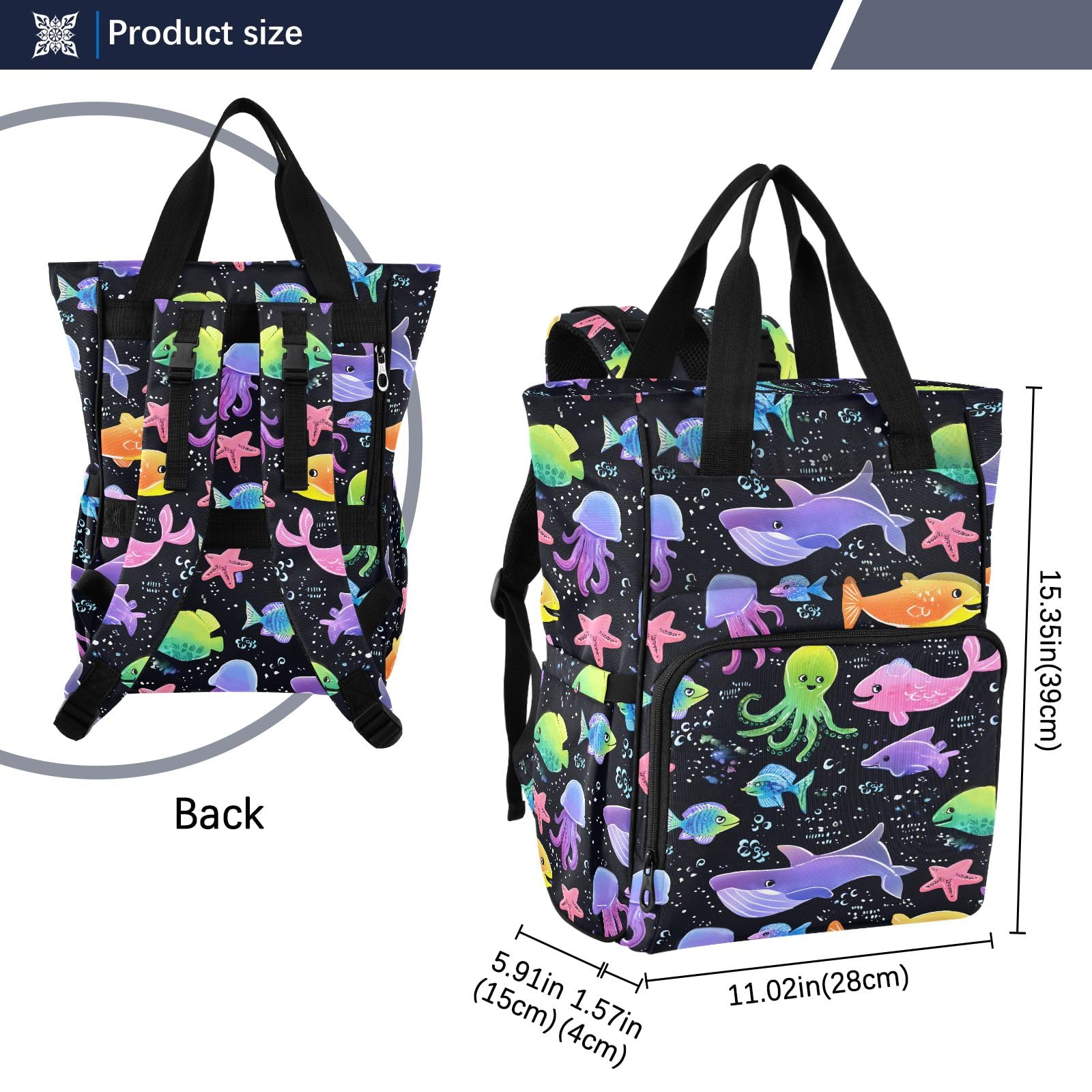 Mnsruu Carino Marino Animale Modelli Baby Diaper Bag Zaino Grande Borsa Impermeabile Viaggio Pannolino Borse per Mamme e Papà