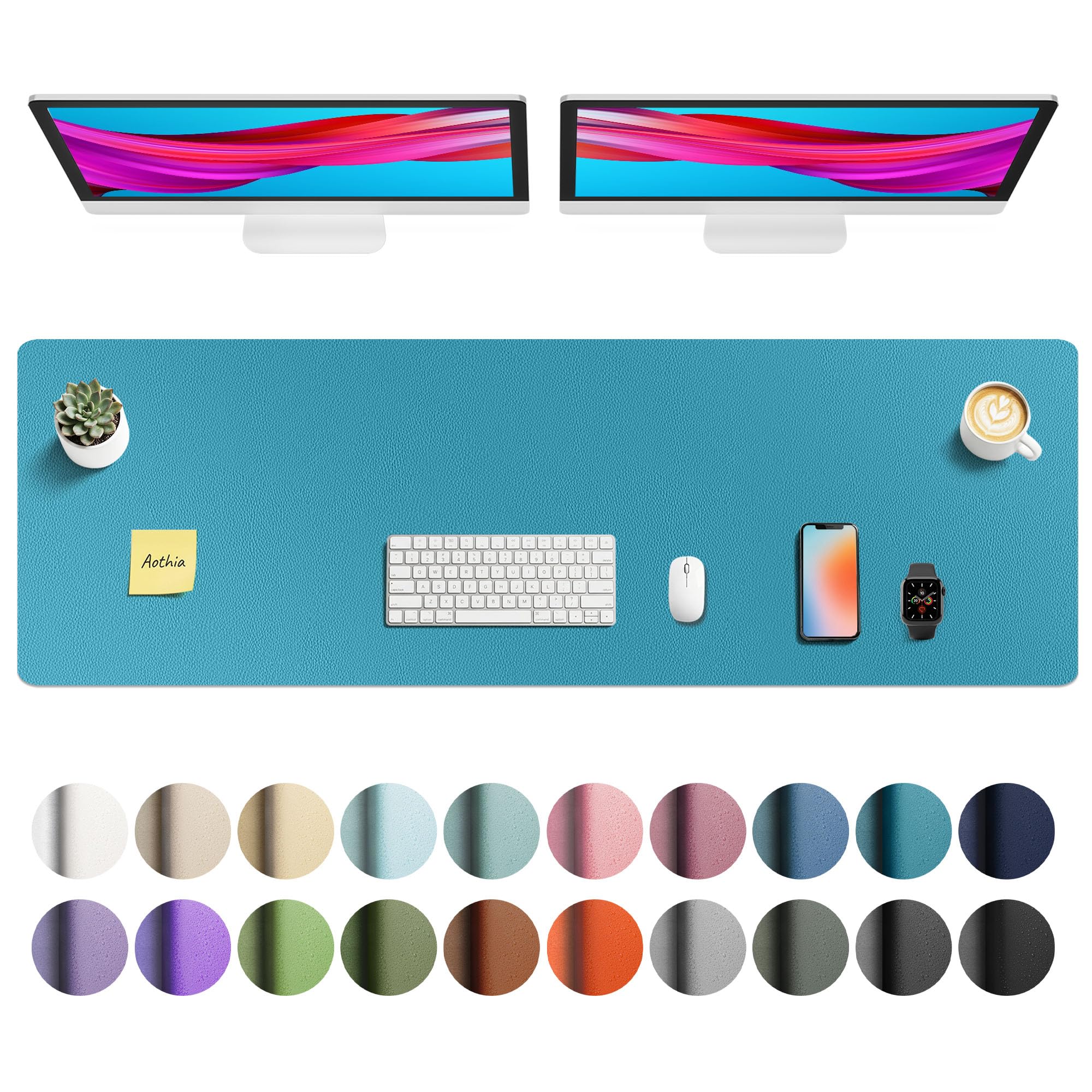 Aothia Faux Leather Desk Mat Turquoise 55" x 17" | Protects Your Desk with Professional Style - main product image