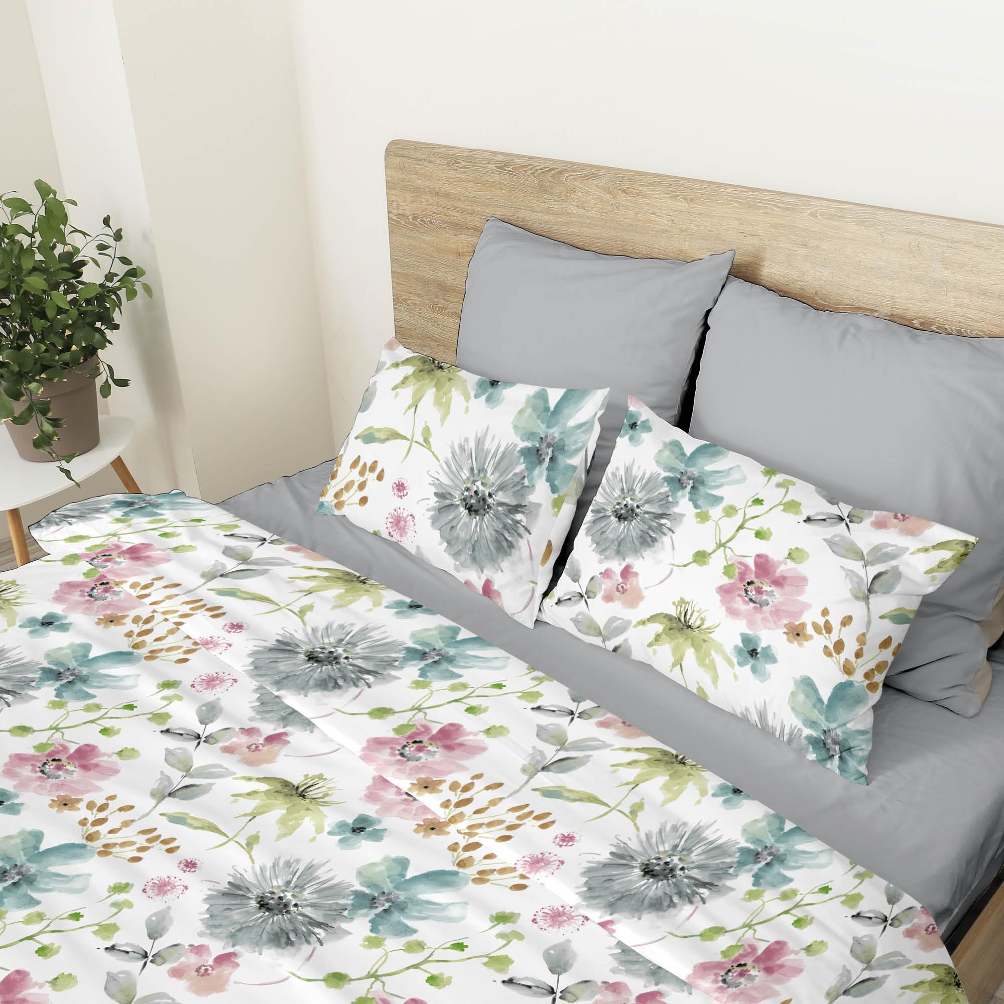 Ruggeri Lenzuola Completo Letto Matrimoniale Cotone, Made in Italy, Eden | 1 lenzuolo sopra 250x290 cm, 1 lenzuolo con angoli 170x200 cm alto 25 cm e 2 federe 50x80 cm con chiusura a sacco di 20 cm
