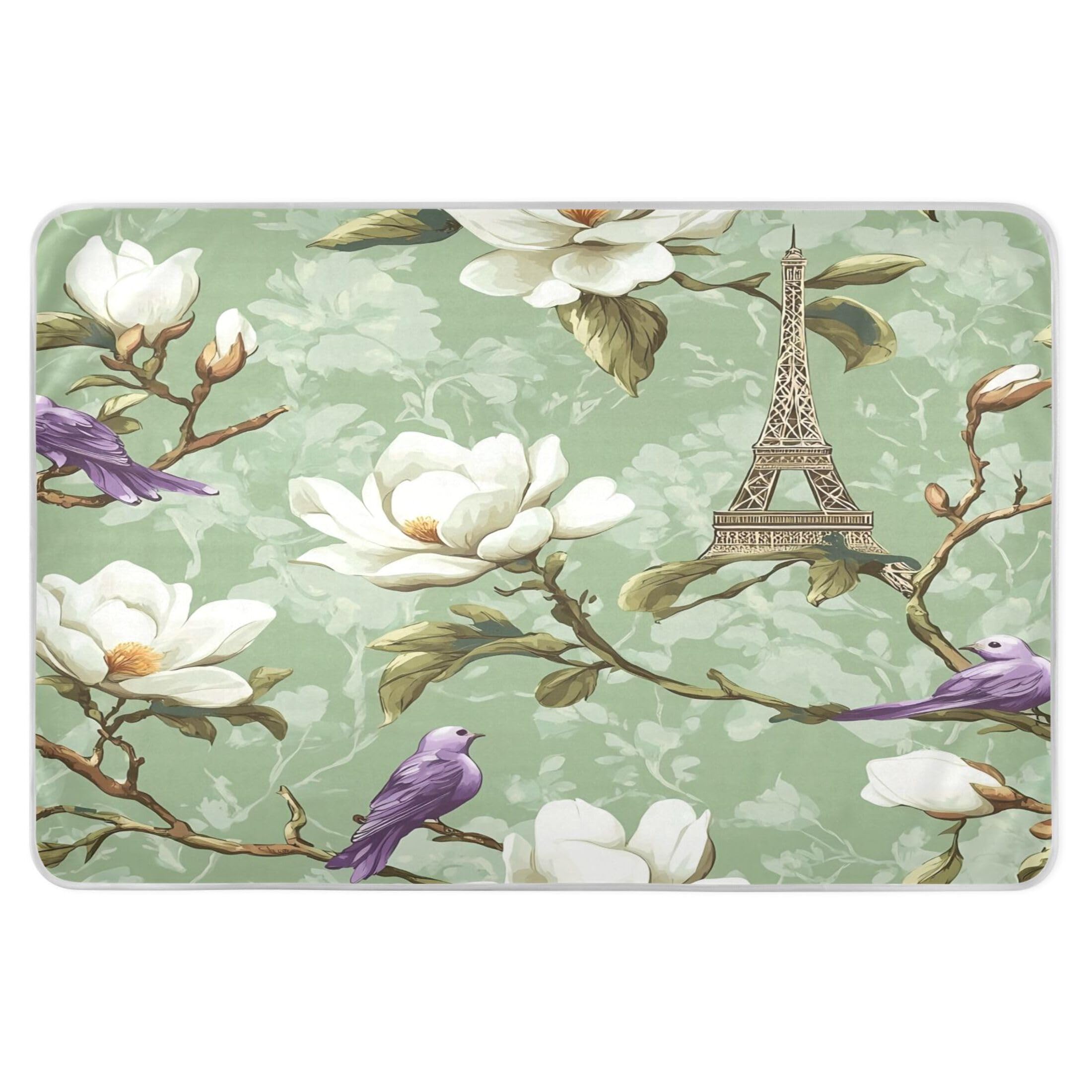 Takiito Eiffel Tower Flowers Bed Pad Reusable Bed Underpad Washable Waterproof Leak-Proof Quick Dry Incontinence Pee Pad for Toddlers Kids Adults Pets 34x52 in