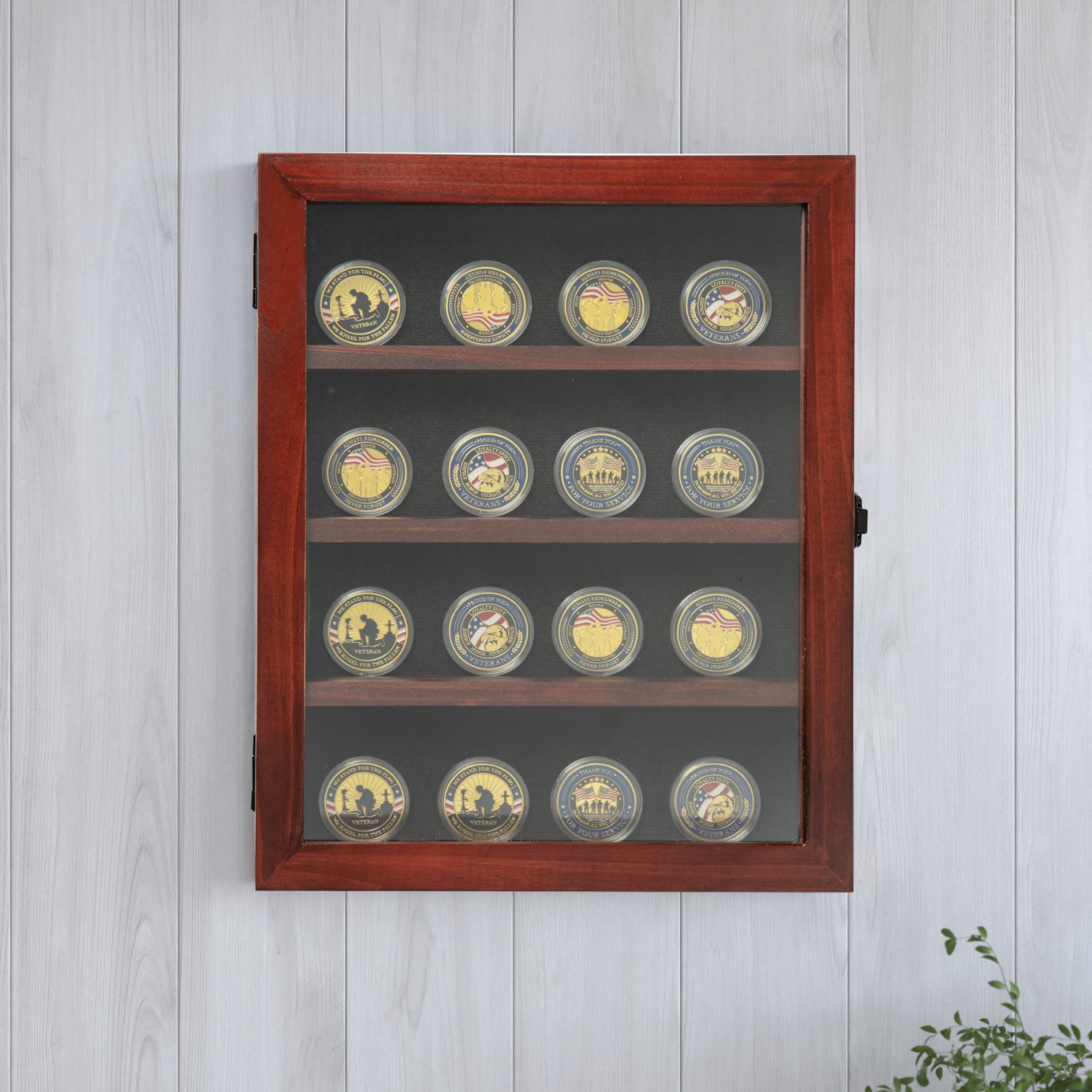 HBCY Creations 11x14 Mahogany Medals Display Case with Removable Shelves - Solid Wood with Acrylic Window - Anti-Theft Lock with 2 Keys - for Mementos and Keepsakes