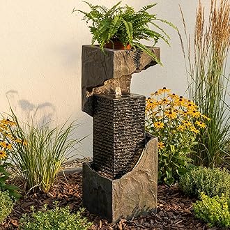 Water Fountain Outdoor Garden 35.4" H Modern Outdoor Fountains and Waterfalls with Lights Flooring Standing Indoor Water Fountains for Garden, Patio, Deck, Backyard, Porch and Home Art Decor