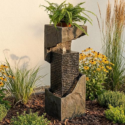 Water Fountain Outdoor Garden 35.4" H Modern Outdoor Fountains and Waterfalls with Lights Flooring Standing Indoor Water Fountains for Garden, Patio, Deck, Backyard, Porch and Home Art Decor