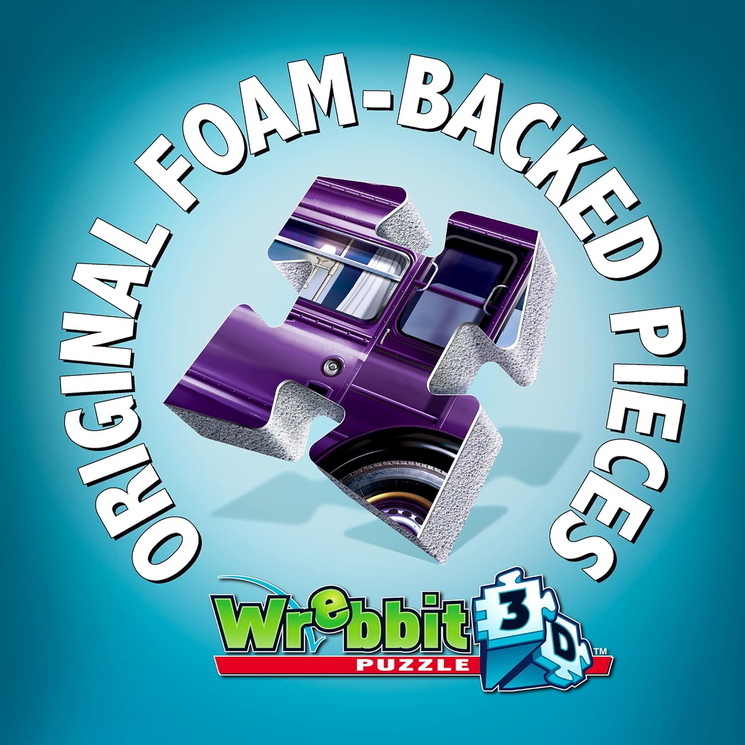 Close-up of an original foam-backed Wrebbit3D puzzle piece, demonstrating its thickness and quality.
