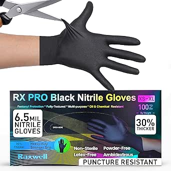 Raxwell Heavy Duty Disposable Gloves Latex Free | 6.5 Mil Black Nitrile Gloves Medium | 100 Count Powder Free & Chemical Resistant | Food Grade, Food Safe | For Janitors, Kitchens, Mechanics & More