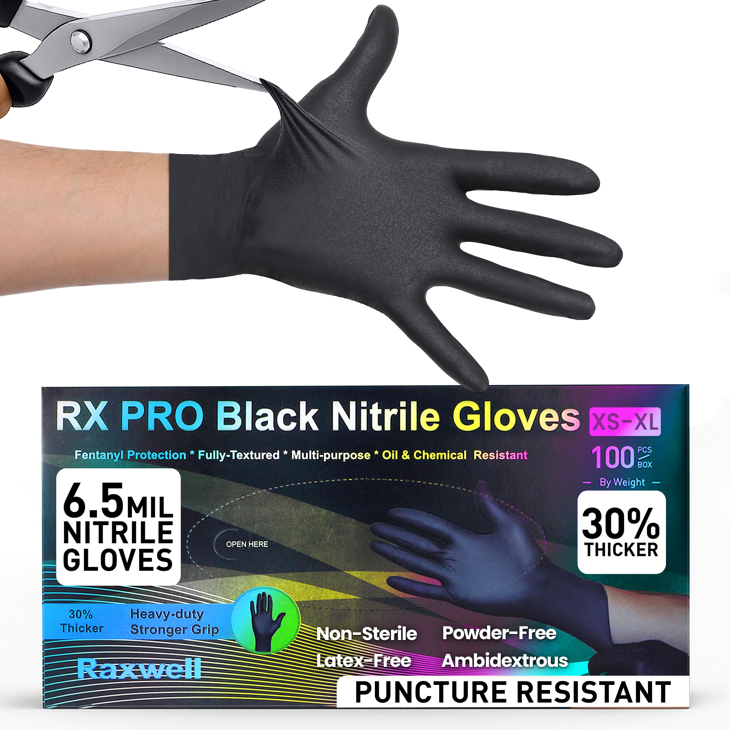 Raxwell Heavy Duty Disposable Gloves Latex Free | 6.5 Mil Black