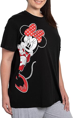 Disney Minnie Mouse T-shirt pour femme Motif nœud Rose assis Noir - Noir - 4X