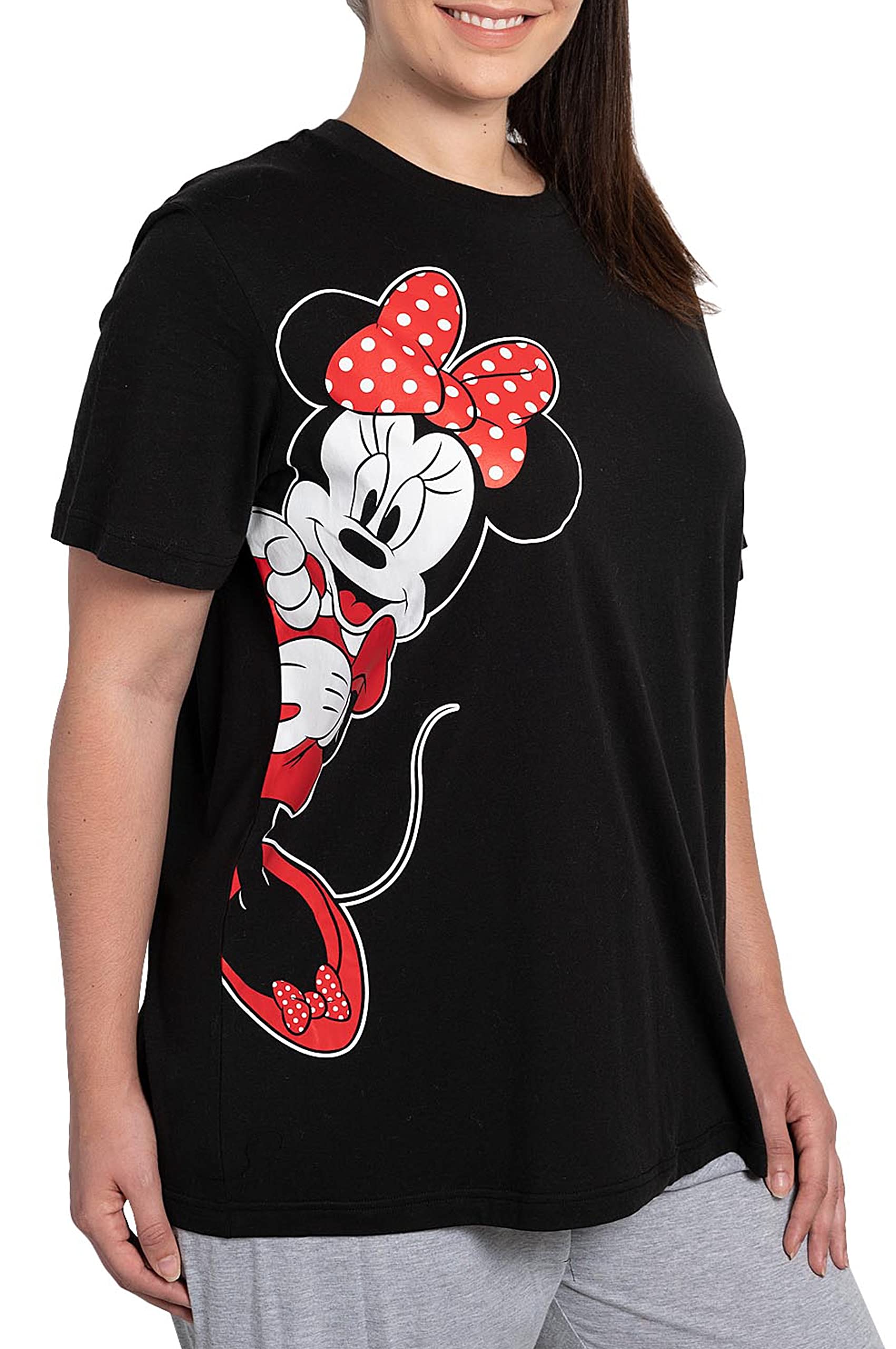 Disney Women's Plus Size T-Shirt, Minnie Mouse, Stretch Black Tee Shirt, Cute Summer Graphic Top, Disneyland Travel Shirt