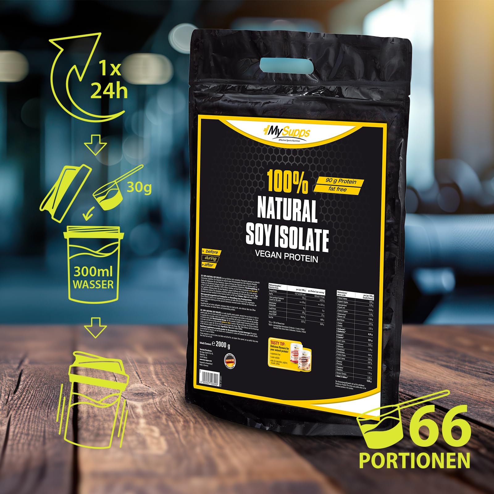 My Supps 100% Natural Soya Protein Isolat, 1er Pack (1 x 2 kg)