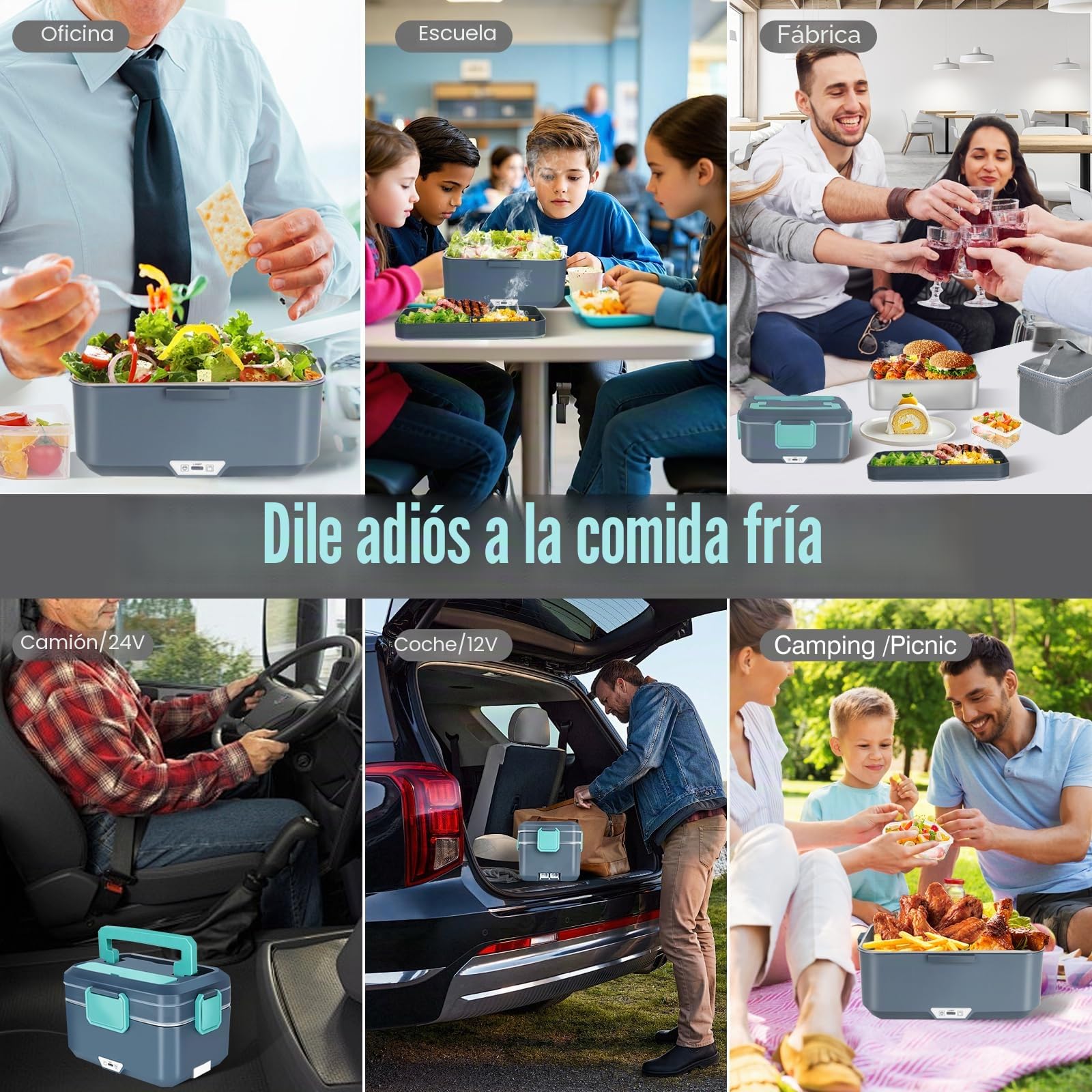 XREXS Fiambrera Eléctrica de 3,5 L y 90 W, con Capacidad Extragrande, para Casa o Coche, con Tenedor y Cuchara, Portátil, Ideal para Camiones, Familia y Camping