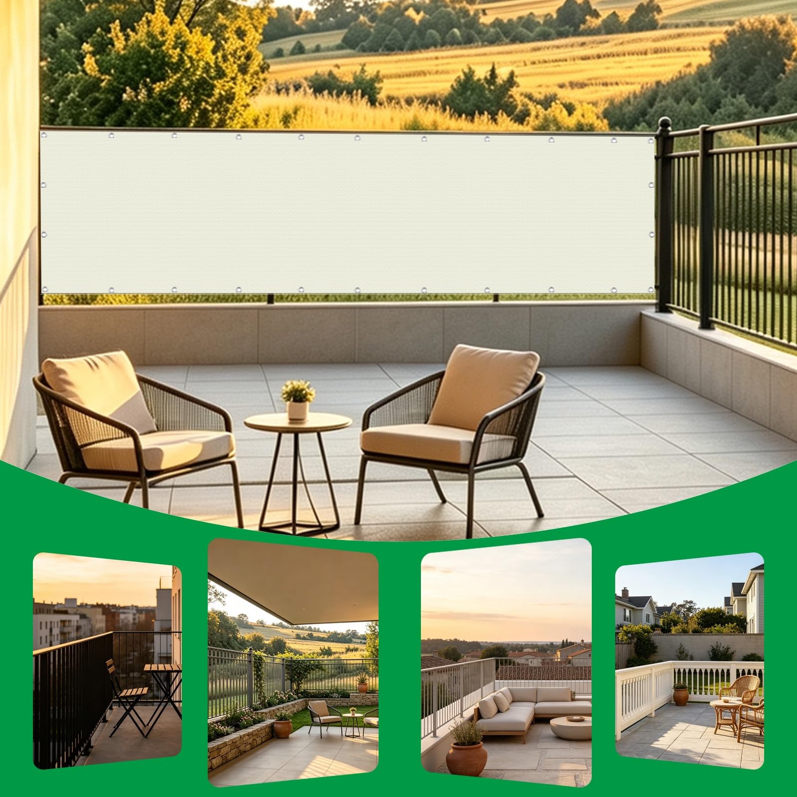 Frangivisto Balcone 1 x 10 m Protezione Privacy, Protezione Uv, Antivento e Impermeabile, Solare Oscurante Balcone con Fascetta per Ringhiera, bianco