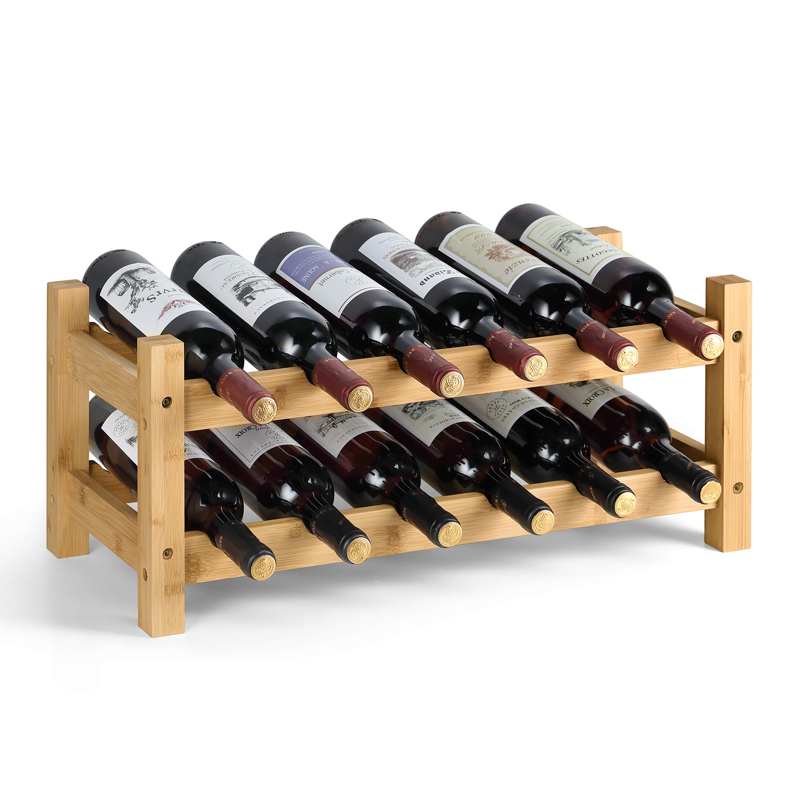 HYNAWIN 2 Tiers Bamboo Wine Rack Free Standing Wine Display Stand Wine Storage Rack Shelf Wine Bottle Holder for Home Living Room Kitchen Bar