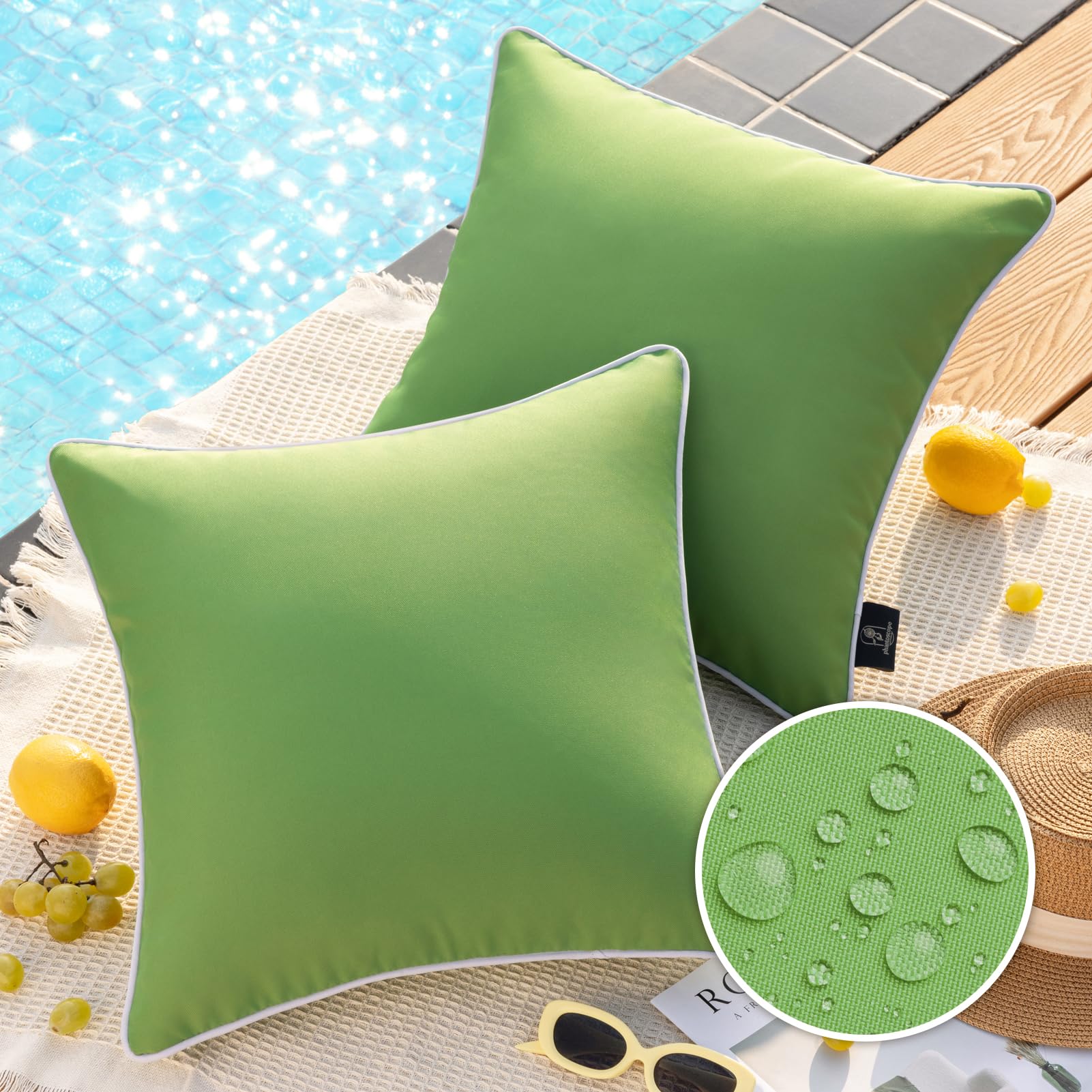 Phantoscope Pack of 2 Outdoor Waterproof Solid Throw Decorative Pillow Cover Decorative Square Outdoor Pillows Cushion Case Patio Pillows for Couch Tent, Forest Green 18x18 inches 45x45 cm — image 1
