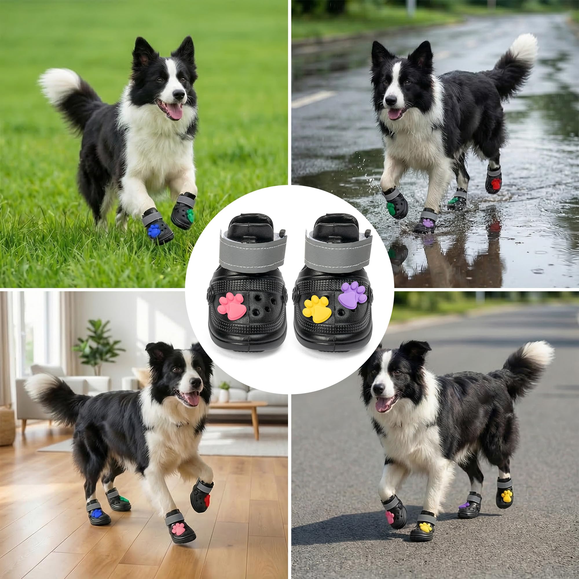 Zapatos para perro para protector de patas, 4 unidades, antideslizantes, sandalias transpirables con dije de zapato, tira reflectante para perros pequeños y medianos, deja de lamer patas