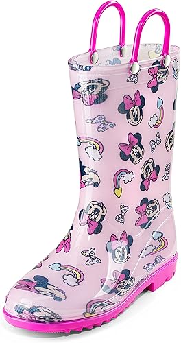 Disney Minnie Mouse Girls' Waterproof PVC Rain Boots with Easy-On Handles Toddler & Little Kid Sizes