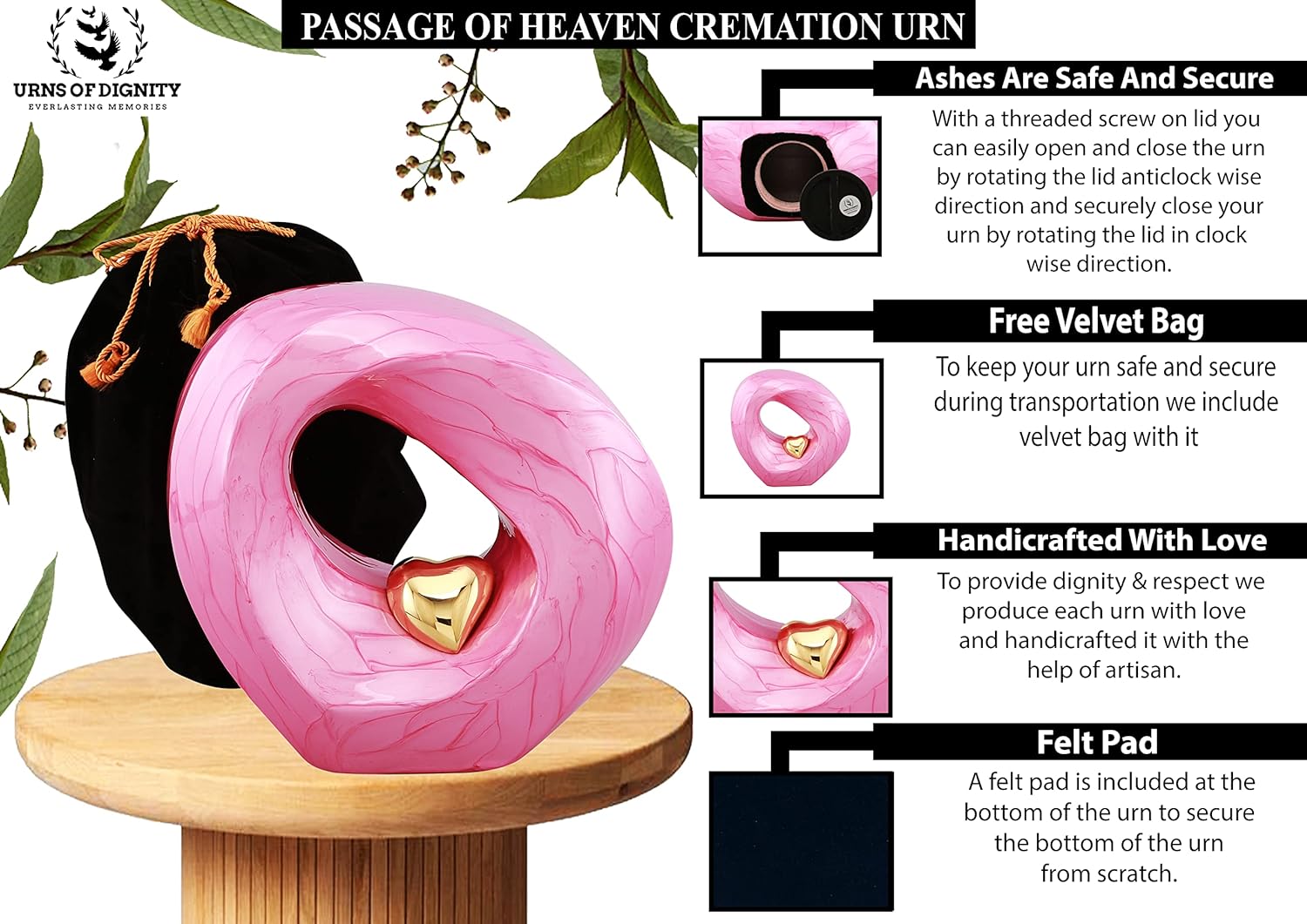 Passage of Heaven Adult Cremation Urns for Human Ashes - Decorative Urns,Urns for Human Ashes Female & Male,Urns for Ashes Men & Women,Funeral Urn (Adult Non-Customize, Pink Gold)