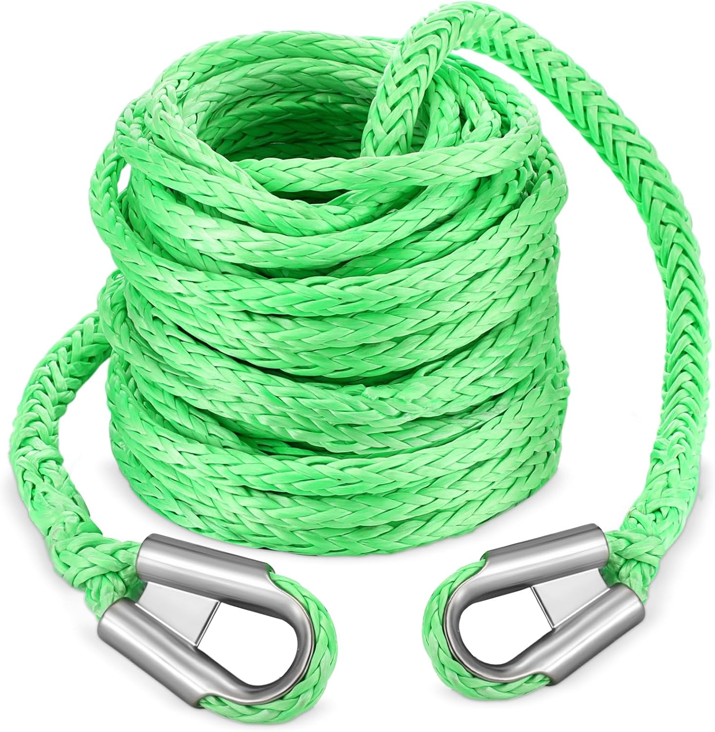 Synthetic Winch Rope 3/8'' x 50ft 24, 500 Lbs Synthetic Winch Extension Rope Cable Line for Off Road Vehicle ATV UTV SUV Truck, Green