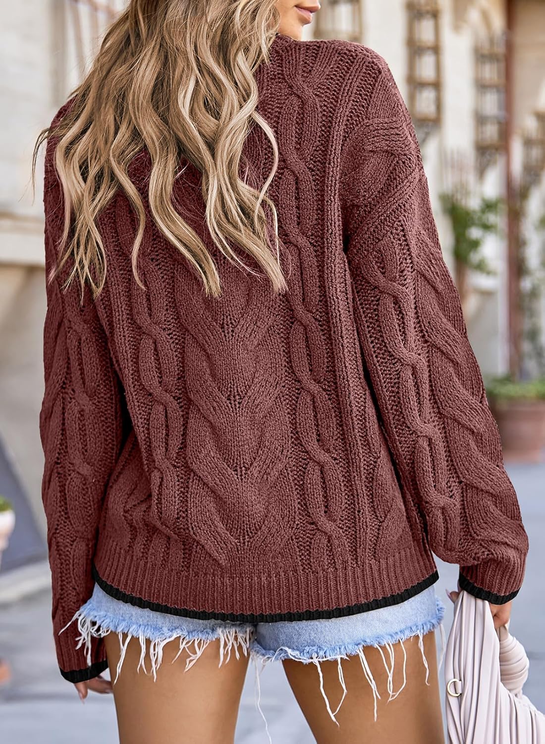 EVALESS Sweaters for Women Trendy Crewneck Long Sleeve Color Block Sweater Tops Fall 2025 Chunky Cable Knit Pullover Sweaters - Image 6