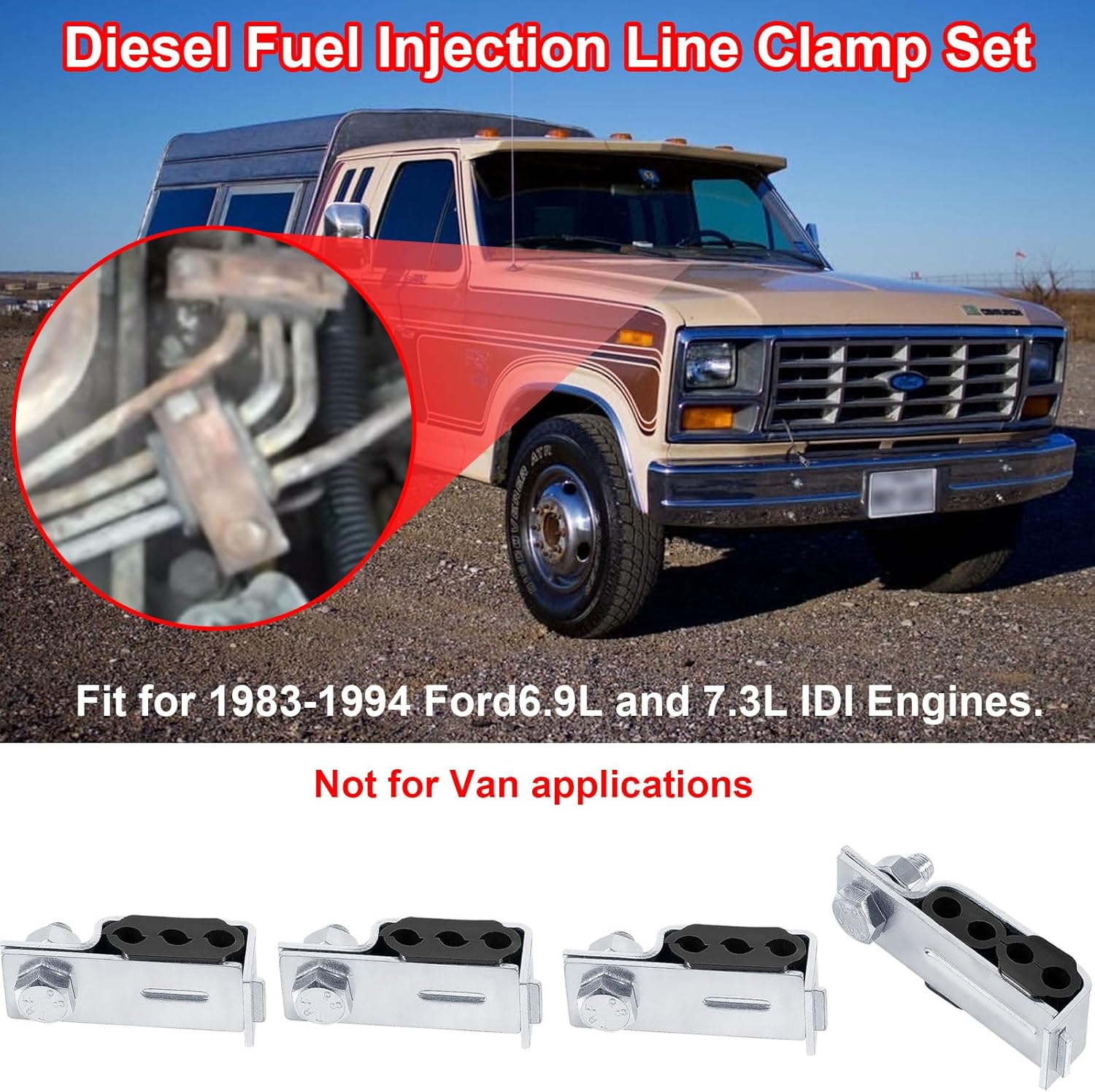 Diesel Fuel Injection Line Clamp Set suitable for Ford 6.9L 7.3L IDI Diesel 1983-1994 F-Series