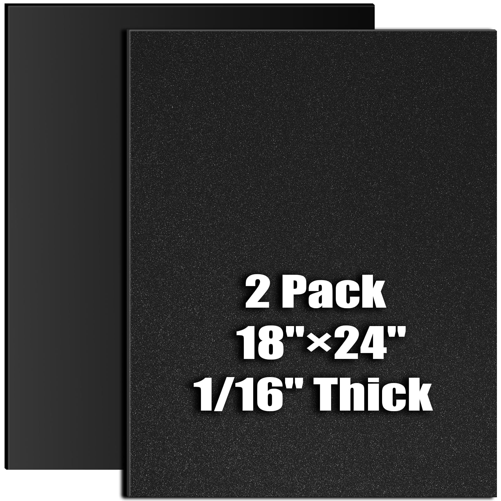 ABS Plastic Sheet 1/16 Inch Thick 18" x 24" (2-Pack)，Black Rigid Moldable Panel with Different Surfaces (Textured Front & Smooth Back) for Structural