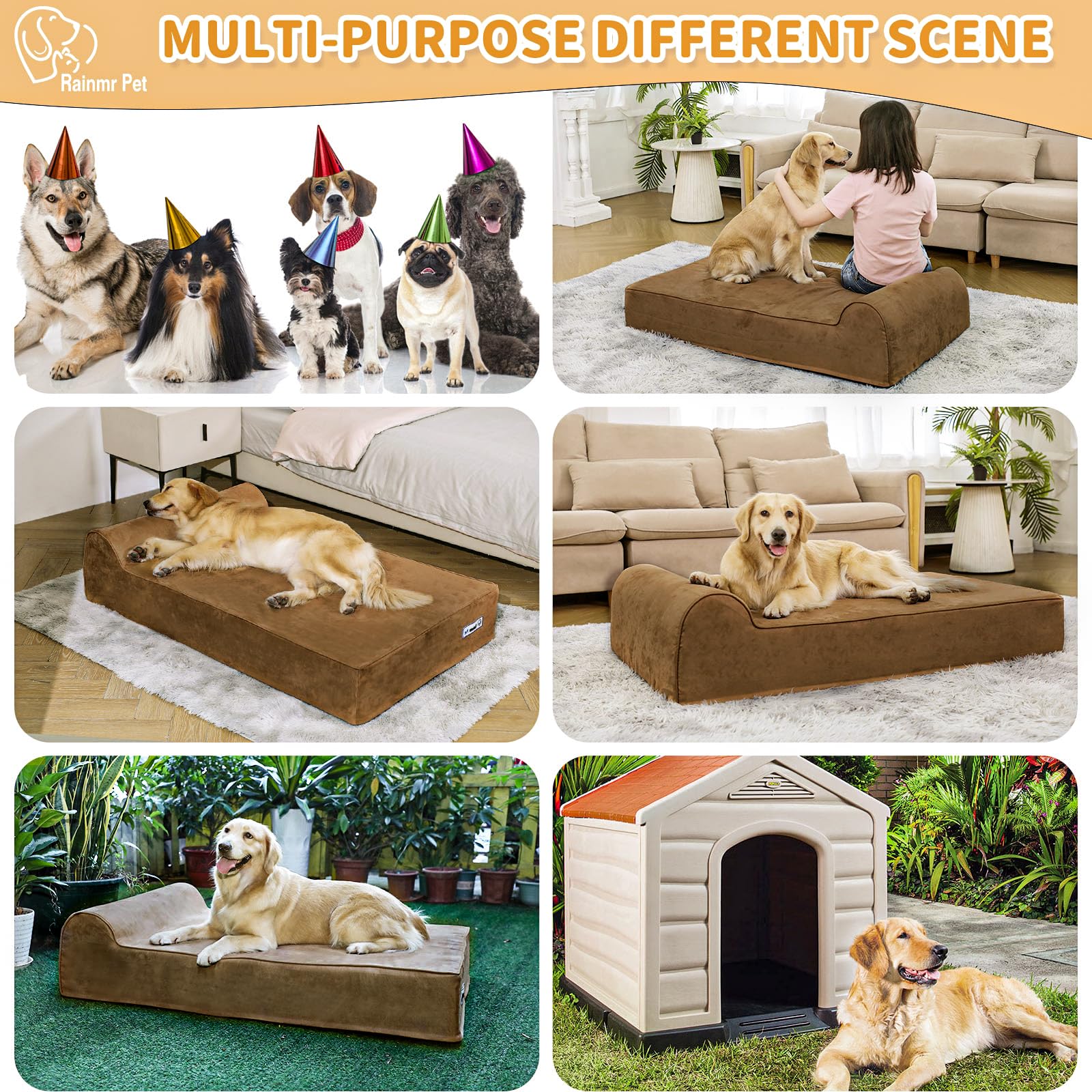 Rainmr Orthopedic Dog Beds for Large Dogs, 7" Memory Foam Dog Beds with Waterproof Liner, Durable Microsuede Cover, Removable and Washable, Nonskid Bottom, 48"x30"x7" L Chocolate - image 5