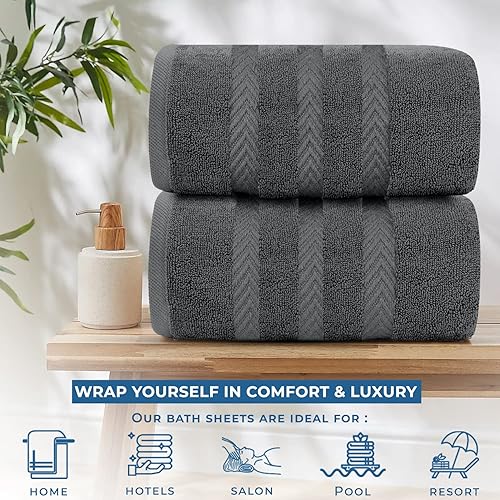 Miniatura 6 de DAN RIVER Paquete de 2 toallas de baño de lujo de 35 x 70 pulgadas, 21.16 ozm, suaves y de secado rápido, 100% algodón hilado en anillo, ideales