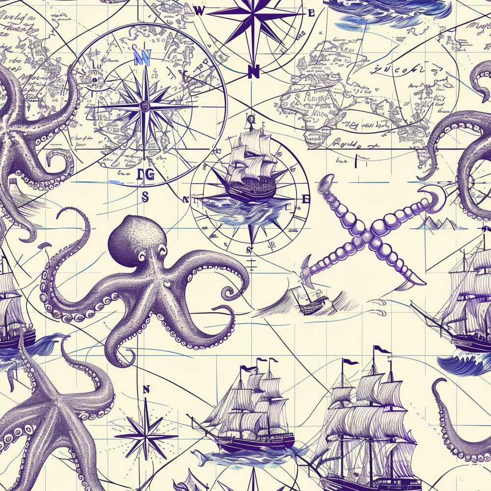 Jiaoqss A Peel Nd Stick Wallpaper Vintage Nautical Octopus Self Dhesive Wallpaper Wallpaper For Living Room Bedroom Waterproof Rt Deco Wallpaper Vinyl Wallpaper Sticky Back Plastic